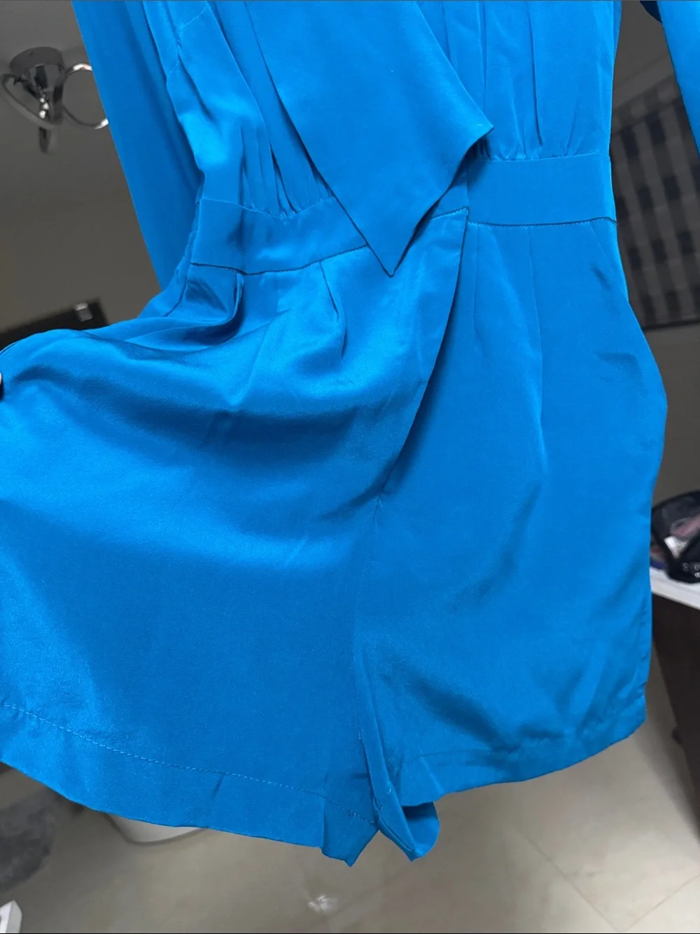 Kobi Halperin Bright Teal Silk Surplice Romper - Picture 2 of 7